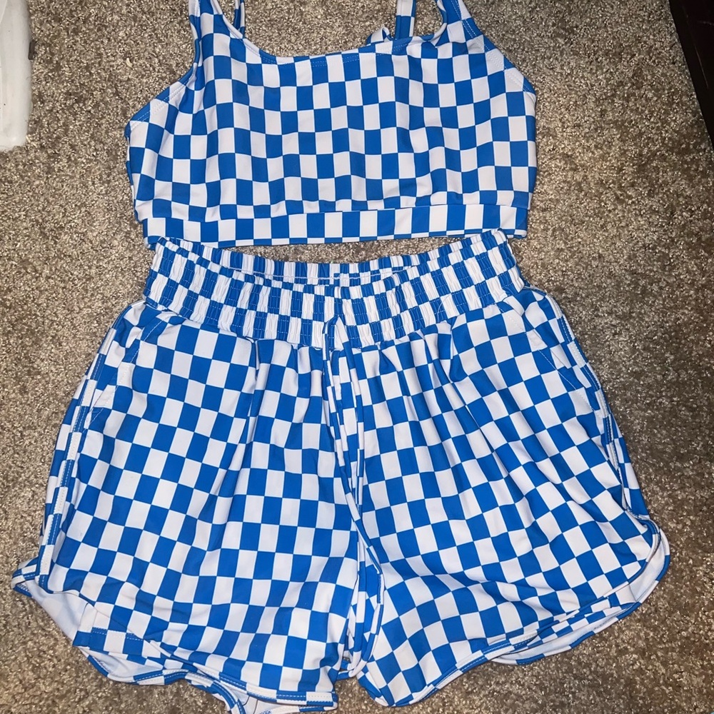 Blue Checkered Seafancy Swim set